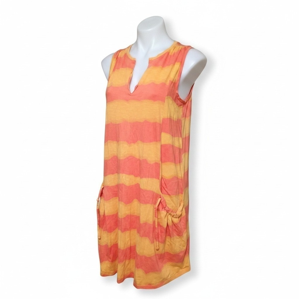 next Women's UK 12 US 8 Striped Orange Coral Lagenlook Cotton Pockets Tee Dress